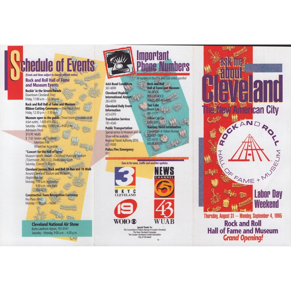 Vintage 1995 Rock and Roll Hall of Fame Grand Opening Cleveland Brochure Map - Picture 3 of 3